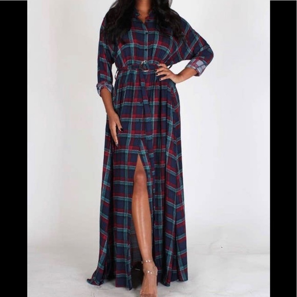 Plaid Maxi Dress, loose fit, with belt/pockets - Picture 2 of 5